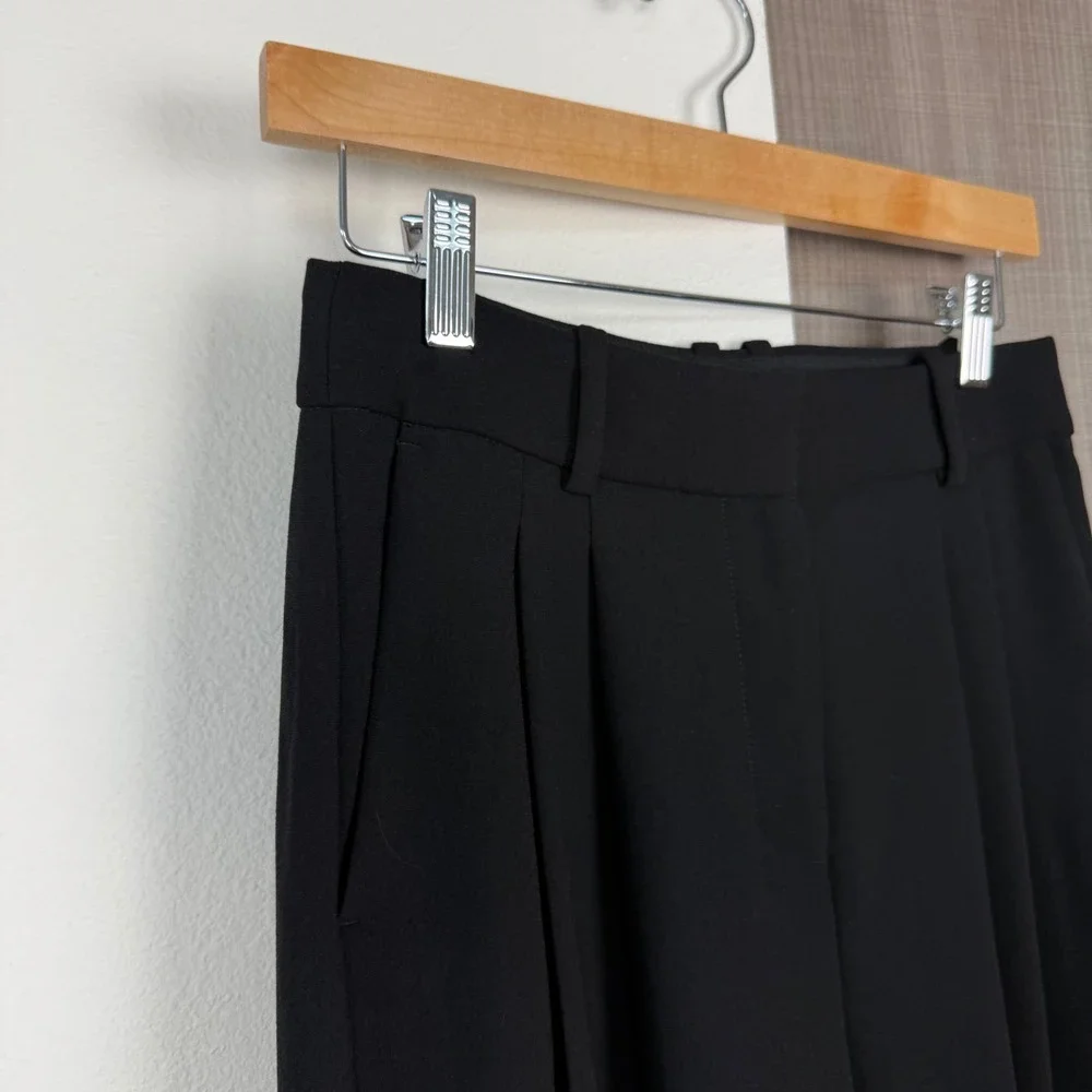 J. Crew Black Essential Wide Leg Pants‎ City Crepe Trouser Cuffed Relaxed Size 0
